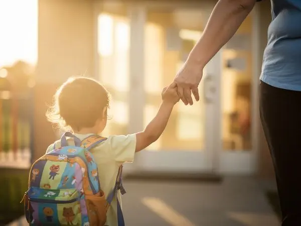 Child's hand reaching for teacher