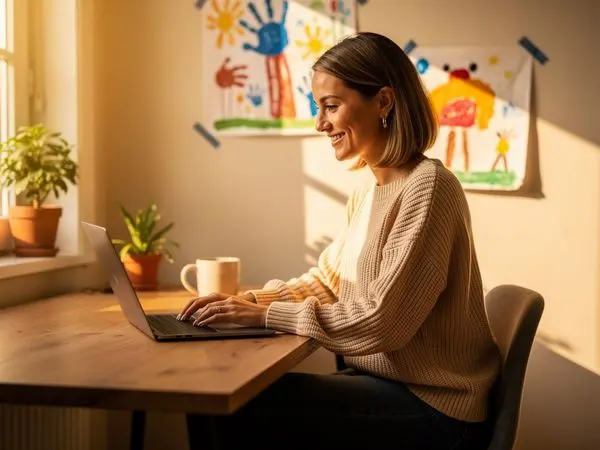 Daycare owner reviewing her modern website